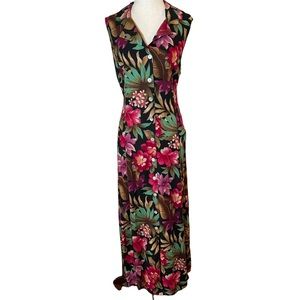 JBS Floral Tropical Maxi Dress Vintage 90s